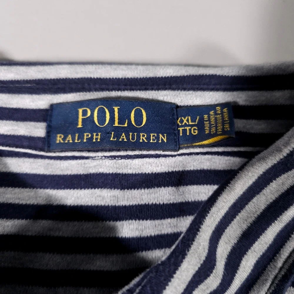 Polo Ralph Lauren Polo Shirt Mens XXL Blue Grey Striped Short Sleeve Pony Logo